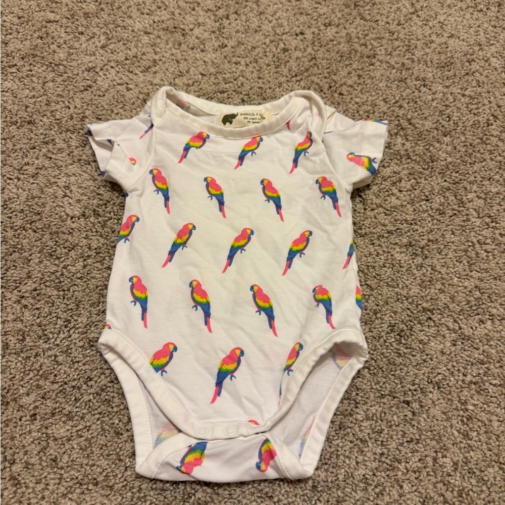 White and Red Parrot Print Bodysuit One Piece